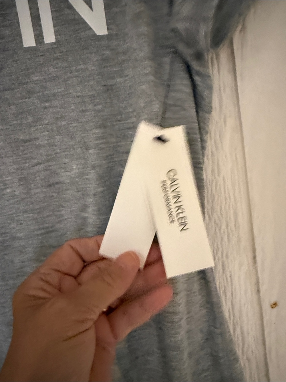 Calvin Klein Gray Heather Short Sleeve Tee with White CALVIN Logo - Picture 2 of 4